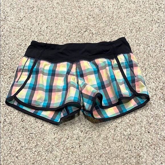 Lululemon Run Times Short Sz 4 Wee Wheezy Check Bleached Coral Plaid Active - Picture 1 of 7